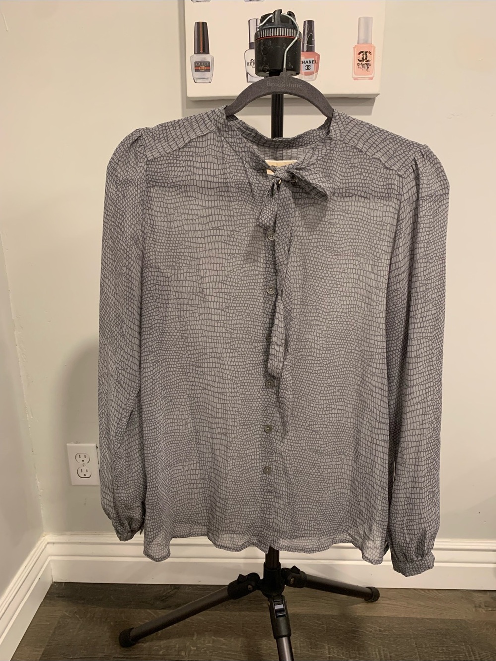 MK Gray Patterned Tie-Neck Blouse -GB019